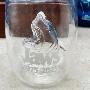 Set of 2 Jaws 50th Anniversary Stemless Glasses 3D Great White Lead Free Crystal